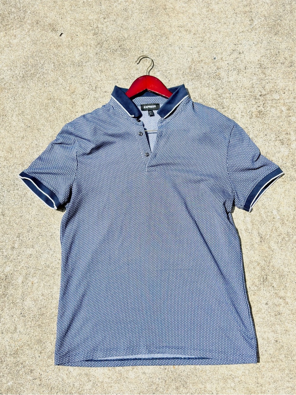 Express Men’s Navy Micro-Pattern Polo with Contrast Trim